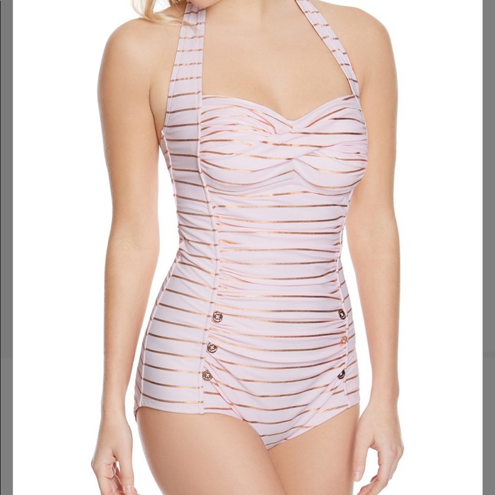 NWT Betsey Johnson Gold Stripe One Piece Swimsuit